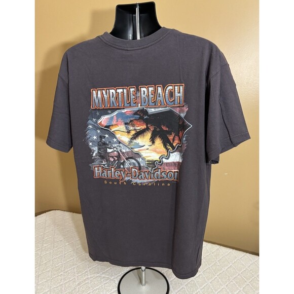 Vintage Harley Davidson USA Made Myrtle Beach SC 2 Sided Brown Tee Men’s XL - Picture 9 of 13
